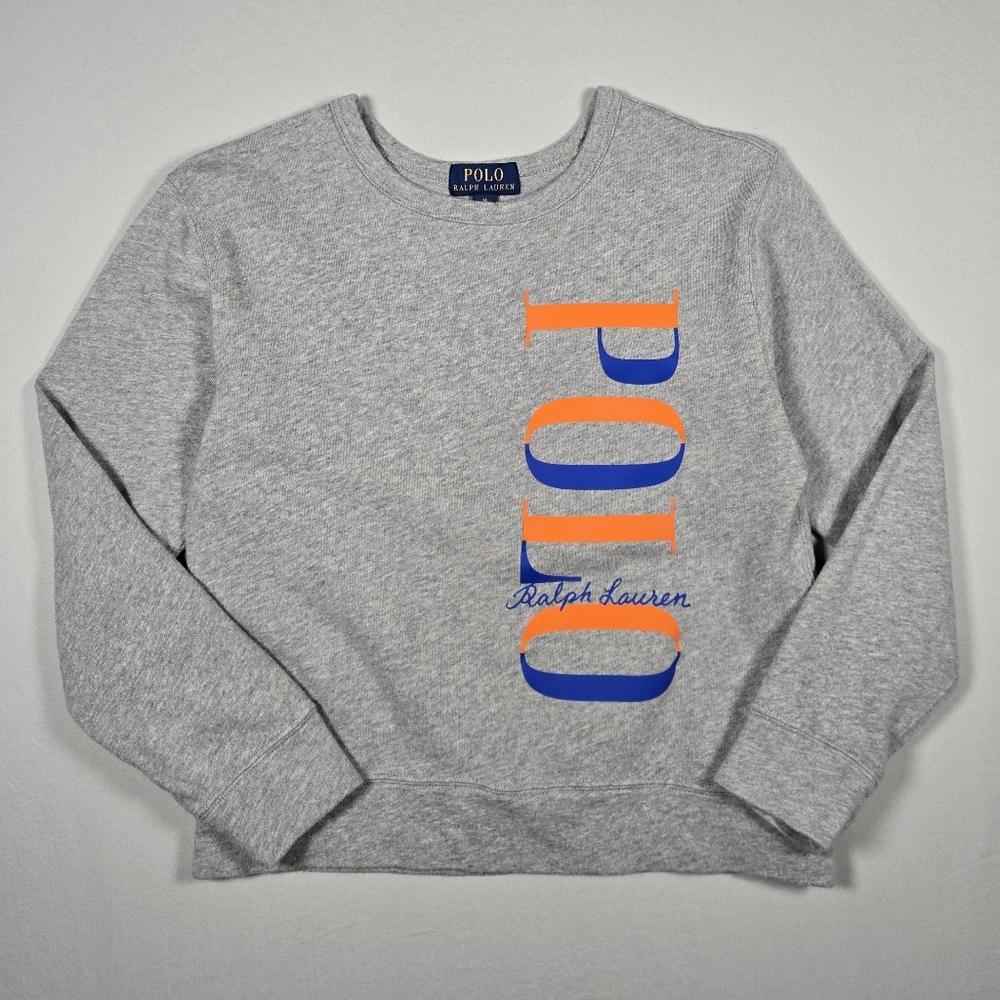 Polo Ralph Lauren Grey Crewneck Sweatshirt Orange Blue Logo Boys Medium (10-12)